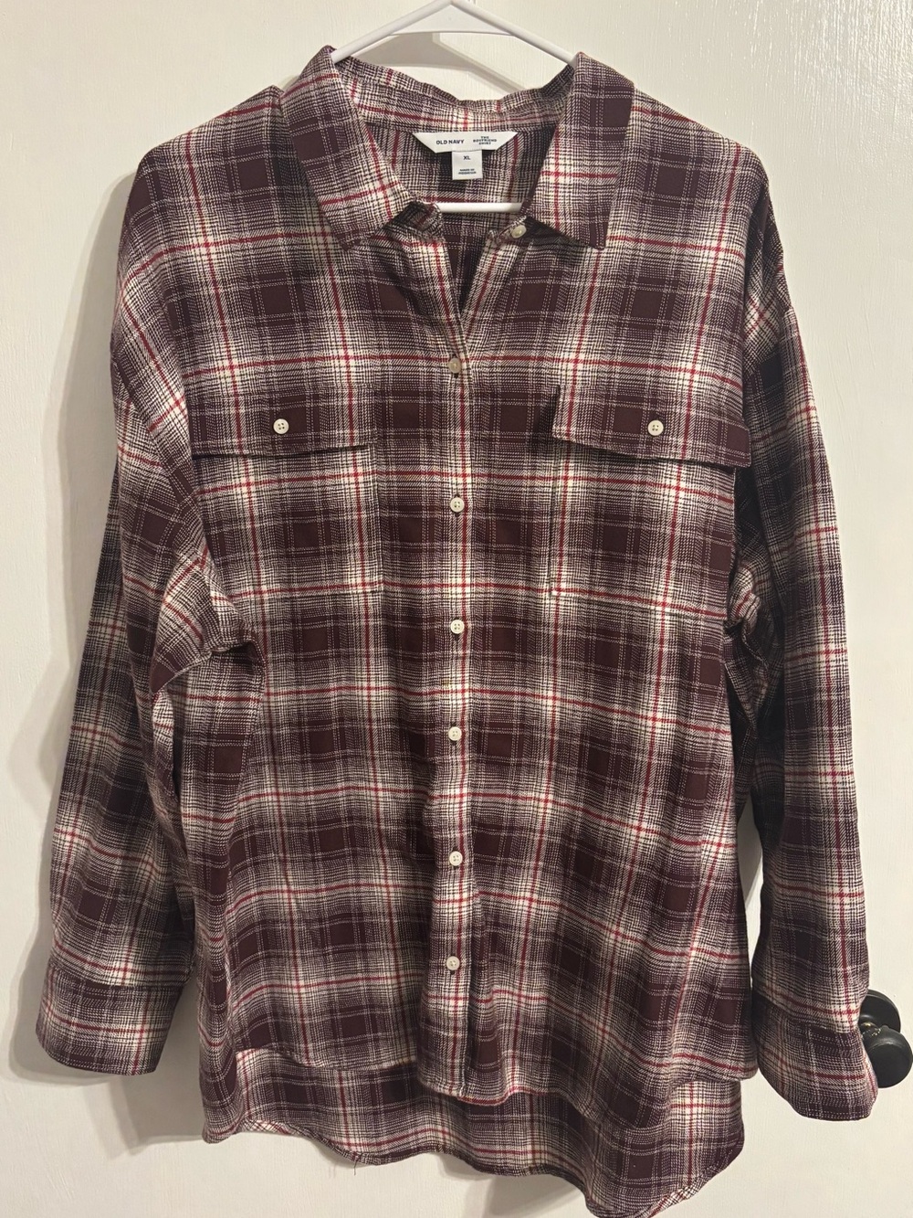 Old Navy Women’s Maroon Plaid Button-Down Shirt
